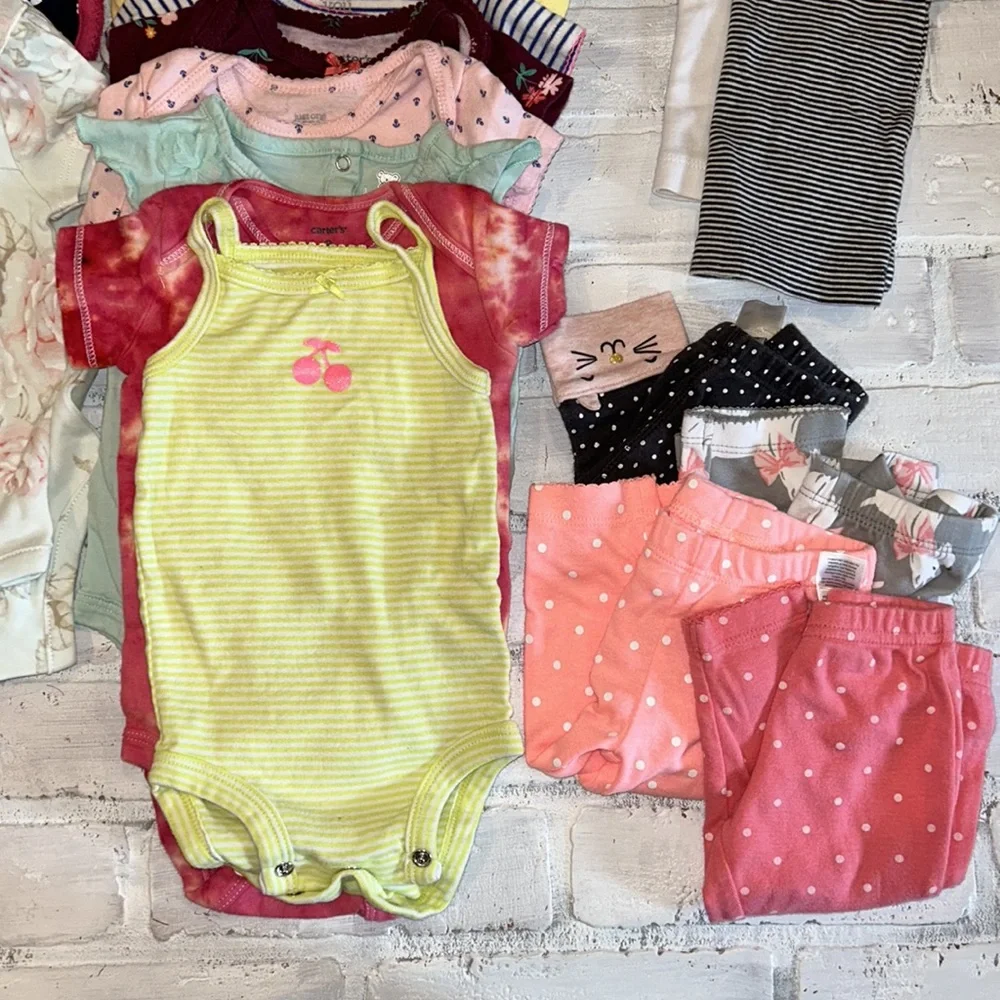 Babygirl 3m spring & summer onesie top footie pants bundle!!